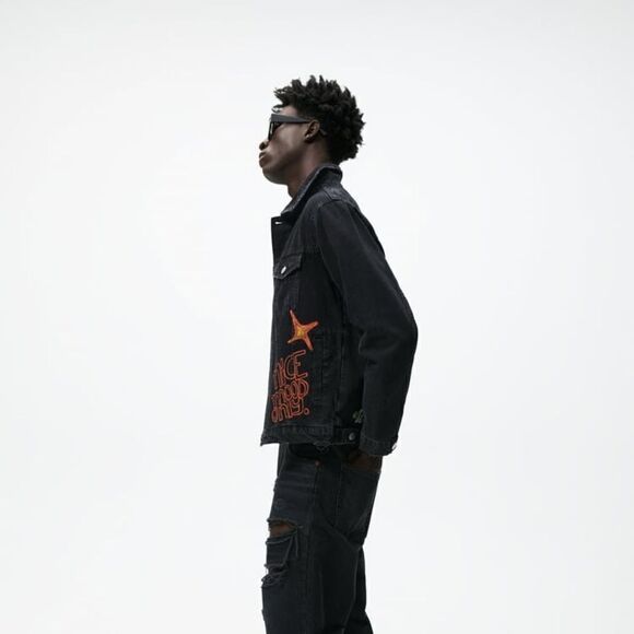 Zara Graffiti Print Denim Jacket New - Picture 9 of 10